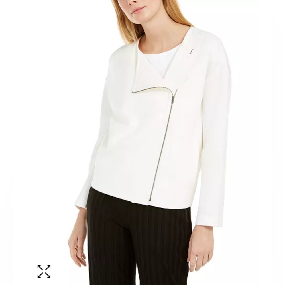 Eileen Fisher Flex Tencel Ponte Jacket White Lagenlook Assymetical Petite Small